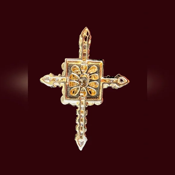 Victoria Wieck CZ Rhinestones Pendant & Locket Cross On Gold Vermeil/SS